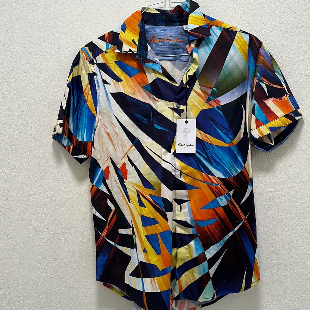 Men’s Robert graham shirt sleeve button down classic fit, medium NWTs